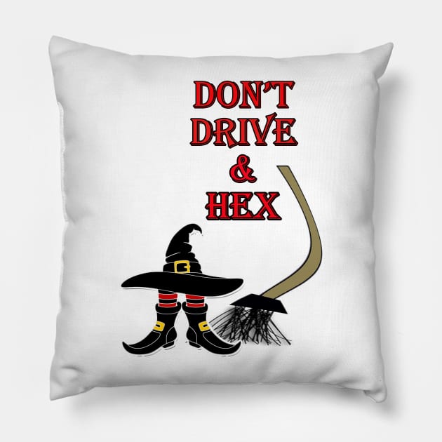 Funny Halloween Design Don’t Drive & Hex Witch and Broken Broom Pillow by tamdevo1
