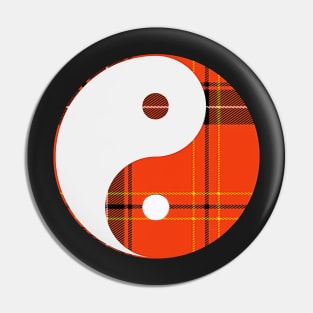 Red Plaid and White Yin Yang Symbol Pin