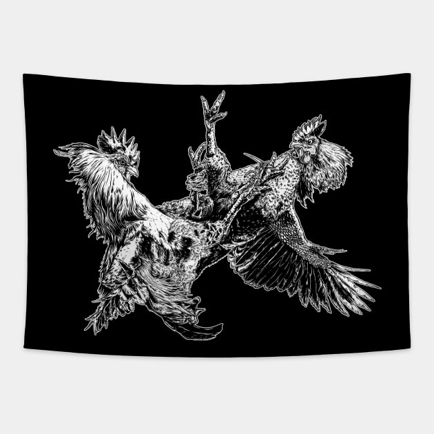 Chicken Fight Tapestry by Merchsides