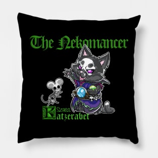 Fantasy Kittens Serie: the Nekomancer - cat necromancer and mice skeleton Pillow