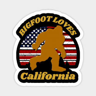 Bigfoot Loves America and California Too Magnet