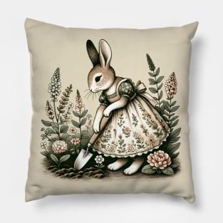 Gardening Bliss - Vintage Rabbit Botanical Illustration Pillow