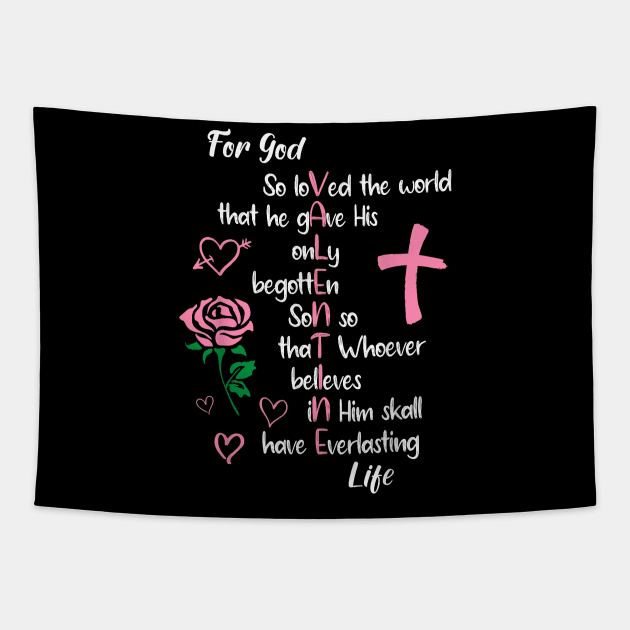 John 316 For God So Loved the World Valentines Christian Tapestry by jadolomadolo