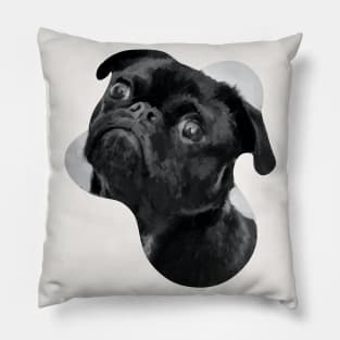 a black sad pug dog painting Pillow