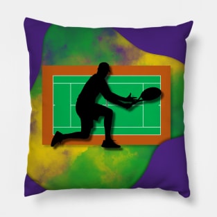 Tennis Player with Tennis Court Background and Wimbledon Colours 7 Pillow