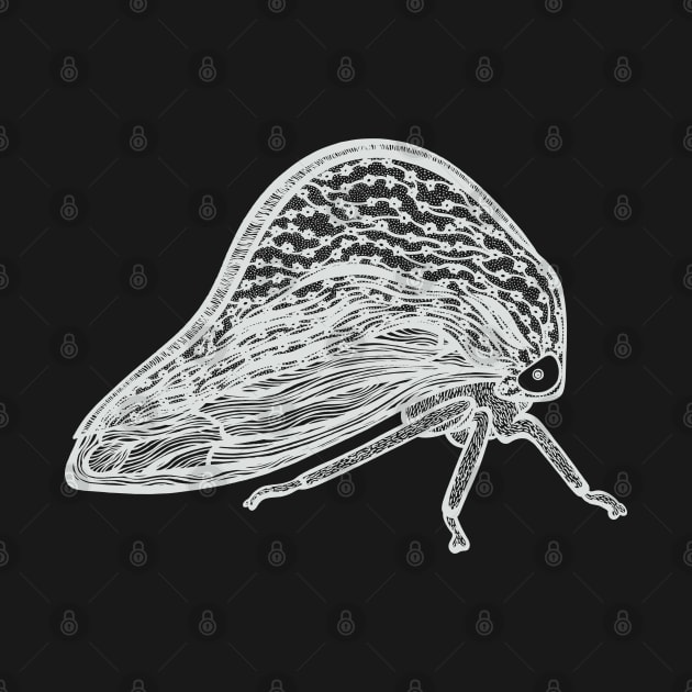 Treehopper Ink Art - cool insect bug design - on dark grey by Green Paladin