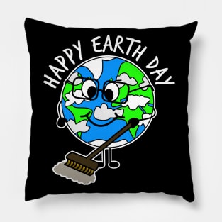 Happy Earth Day Planet Sweeping Cleaning Pillow