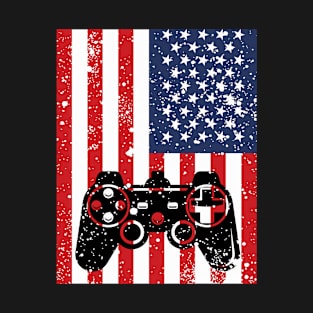 4th Of July Gamer Vintage American Flag Video Game T-Shirt