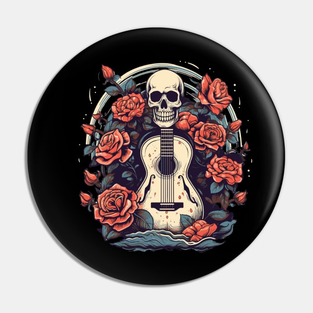 Skull with a Guitar and Flowers Pin by TOKEBI