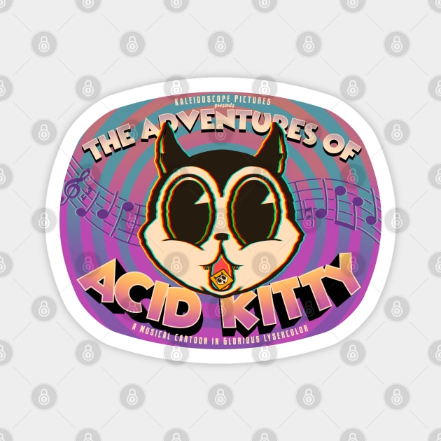 The Legend of Acid Kitty Pt. 3 - The TV Show - Cute Retro Tripping Kitten Cartoon Magnet by kgullholmen