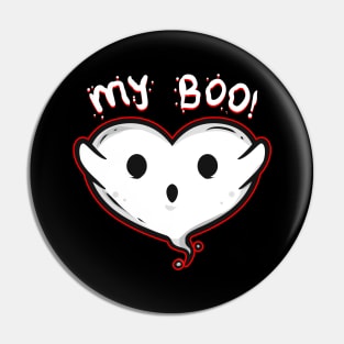 Heart Shaped Ghost Spirit Is My Boo On Halloween Pin