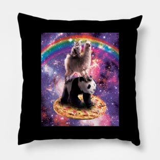 Space Cat Llama Panda Riding Pizza Pillow