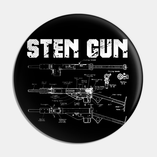 World War 2 Weapon Blueprint Sten Gun Sten Pin TeePublic