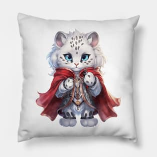 Cartoon Snow Leopard in Dracula Costume Pillow