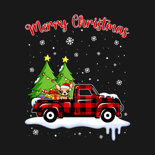 Merry Christmas Chihuahua Plaid Red Truck Tree Xmas Boys Kid T-Shirt