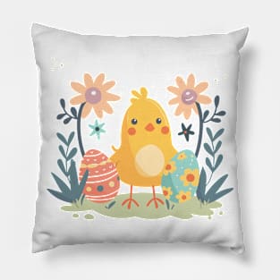 easter chick easter eggs flowers Pillow