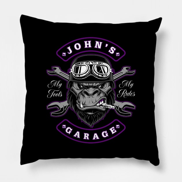 John's Garage Personalized Men's Gift Pillow by grendelfly73