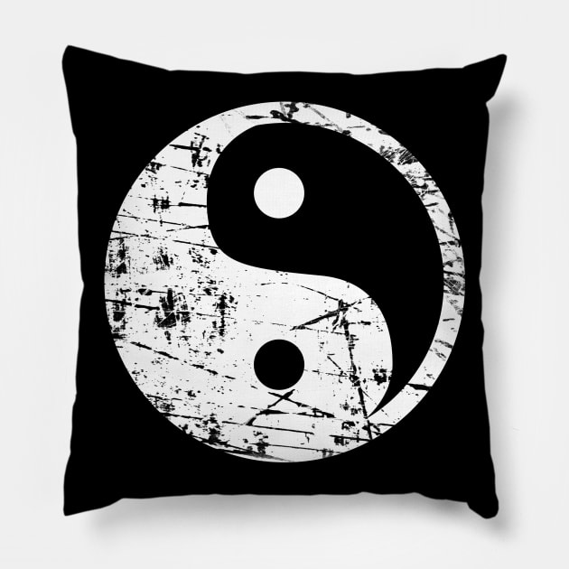 Grunge Yin Yang White Pillow by MellowGroove