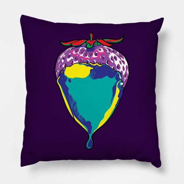 Rainbow Psychedelic Strawberry in Chocolate Pillow by polliadesign