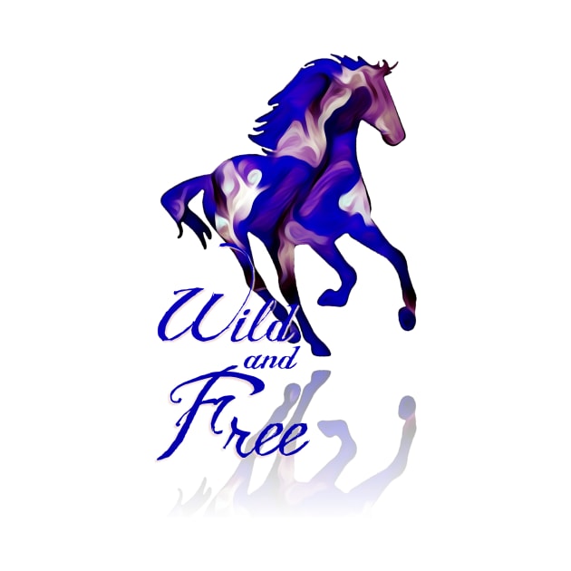 Wild and Free Horse Art - Blue by AlondraHanley