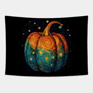 Pumpkin Halloween Van Gogh Starry Night Aesthetic Tapestry