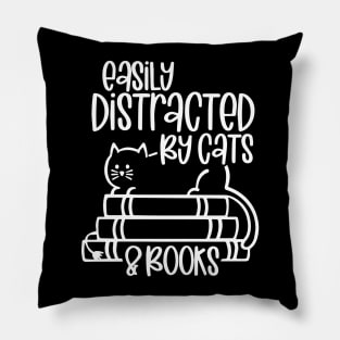 Easily Distracted Cats And Books Funny Gift For Cat Lovers Pillow