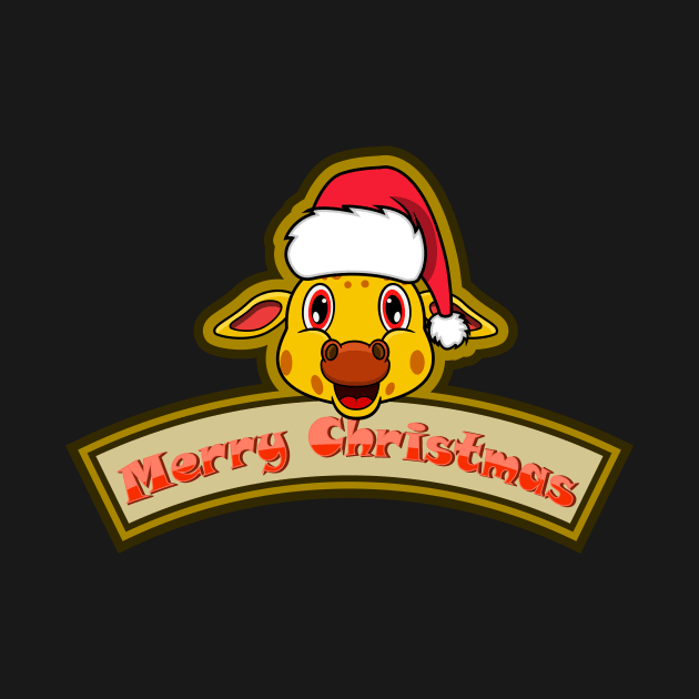 Sticker and Label Of  Giraffe Character Design and Merry Christmas Text. by tedykurniawan12