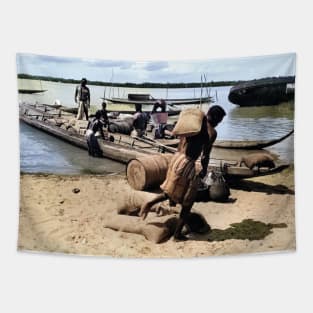 colorized vintage photo of suriname beach Tapestry