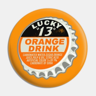 Vintage Lucky 13 Orange Soda Bottlecap Pin