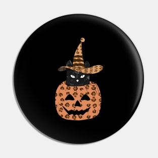 Leopard Pumpkin Black Cat Pin