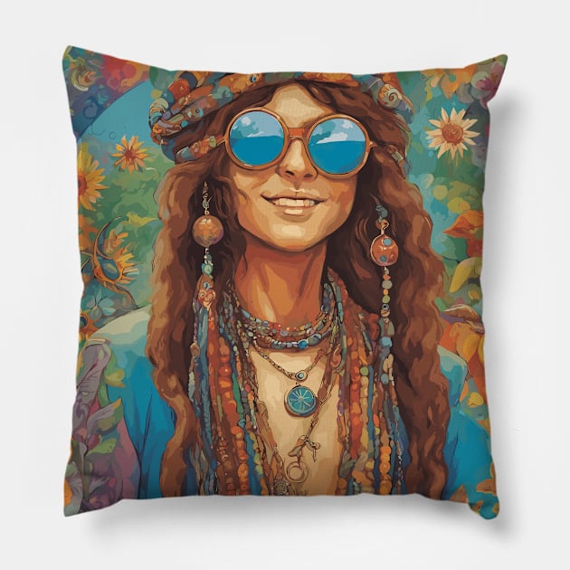 Hippie Woman Pillow by Souls.Print