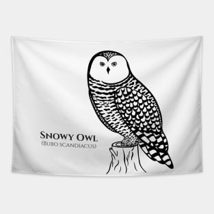 Snowy Owl with Common and Latin Names - hand drawn owl design Tapestry