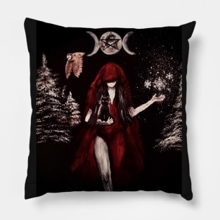 Witch with cat, triplemoon and owl Pillow