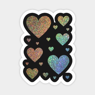 Holographic Rainbow Ombre Faux Glitter Hearts Magnet