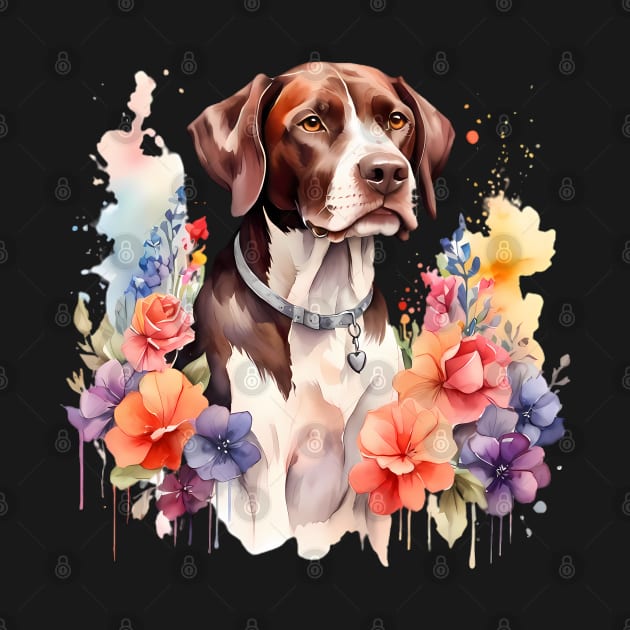 A pointer dog decorated with beautiful watercolor flowers by CreativeSparkzz