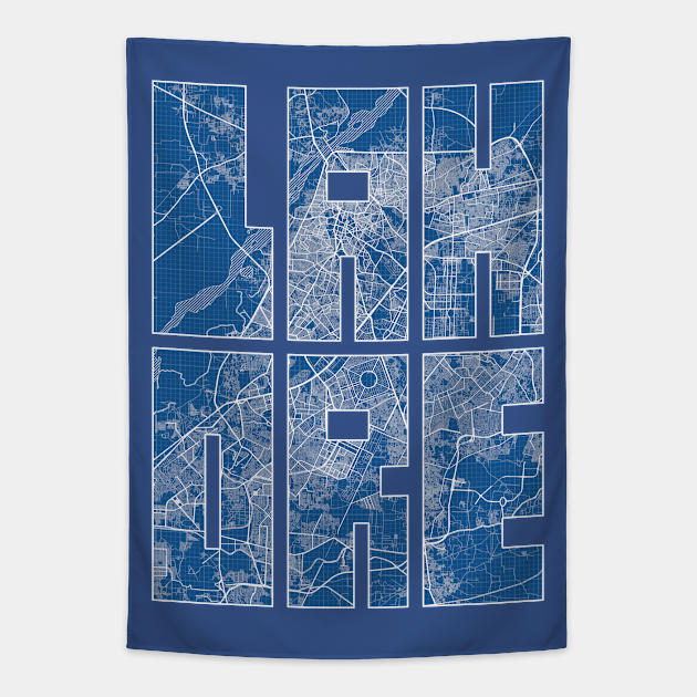 Lahore, Pakistan City Map Typography - Blueprint - Lahore - Tapestry 