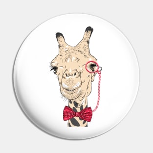 Giraffe hipster in eyeglasses and bowtie Pin