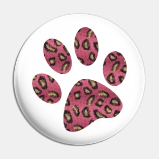 Pink paw print with leopard pattern Pin