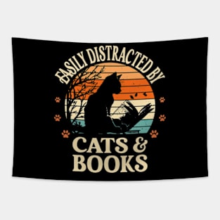 Easily Distracted By Cats And Books Tapestry