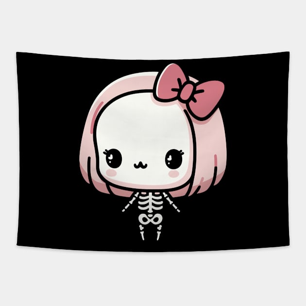 Cute Skeleton Girl with A Bow | Cute Kawaii Design for Happy Halloween Tapestry by Nora Liak