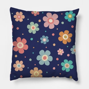 Cute Multicolor Flower Pattern On Navy Pillow