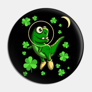 Funny St. Patrick’s Day Dinosaur Space Adventure Gift Shamrock Pin