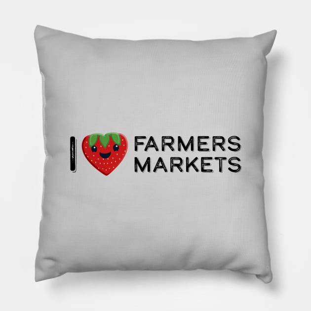 I Love Farmers Markets Cute Strawberry Heart Pillow by Pine Hill Goods