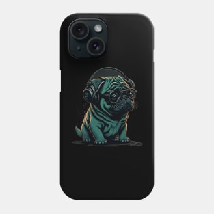 Pug wearing Headphones. Animal Pet  Dog Puppy Phone Case