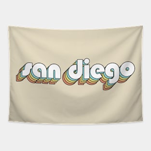 San Diego - Retro Rainbow Typography Faded Style Tapestry