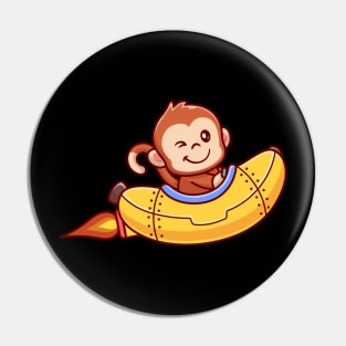 Cute Monkey Riding Banana Rocket Pin