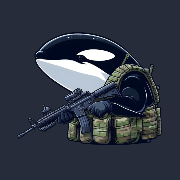 Tactical Orca Majesty Tee: Where Strength Meets Oceanic Elegance by Rawlifegraphic