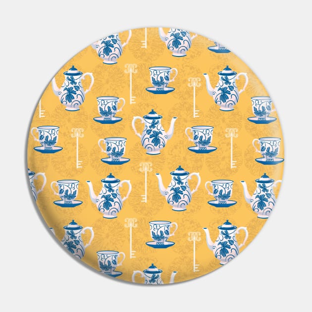 Classic Blue Ceramic Crockery with Jewel keys and Lemons texture Pin by Farissa