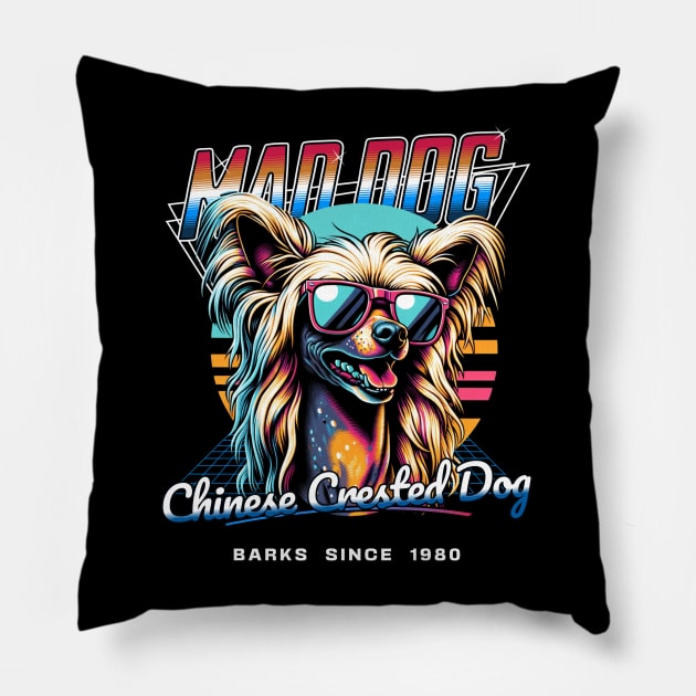 Mad Dog Chinese Crested Dog Pillow by Miami Neon Designs