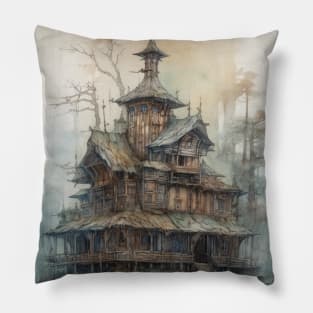 Gothic Futurism House in the Old Ancient Woods Pillow